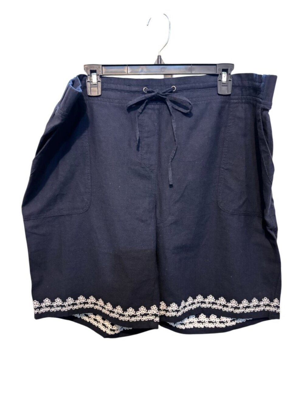 Talbots Linen Cotton Drawstring Embroidered Shorts